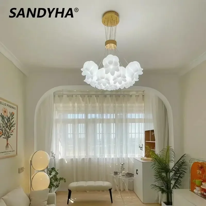 

SANDYHA French Modern Linglan Flower Chandelier for Bedroom Romantic Retro Home Decor Hanging Lighting mesa chandeliers