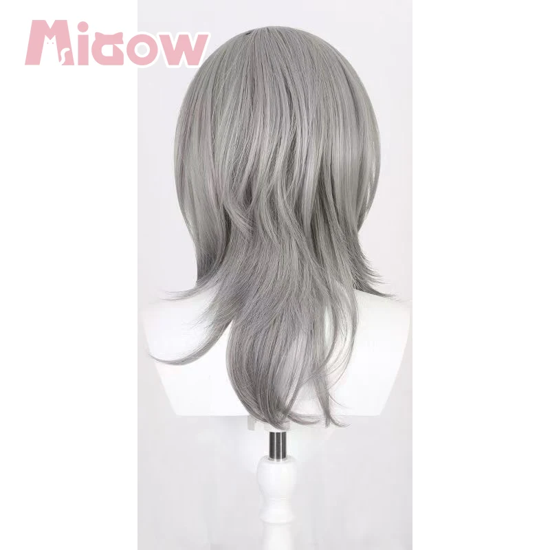 Game Honkai: Star Rail Stelle Cosplay Wig, Light Grey Medium Wolf Cut Heat Resistant Synthetic Cosplay Wig 4