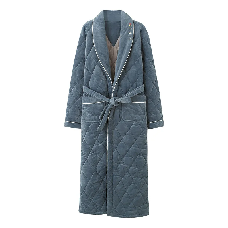 Men Winter Thicken Bathrobe Luxury Men's Terry Long Robe 3-layer Cotton Flannel Warm Man Dressing Gown Solid Plaid Bathrobes 3XL