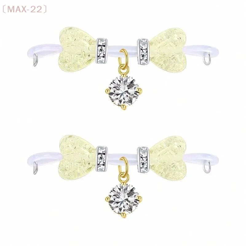〔MAX-22〕2Pcs/Set Fake Nipple Rings Non Piercing Nipple Jewelry Shiny Zircon Dangle Adjustable Nooses Body Jewelry Gift