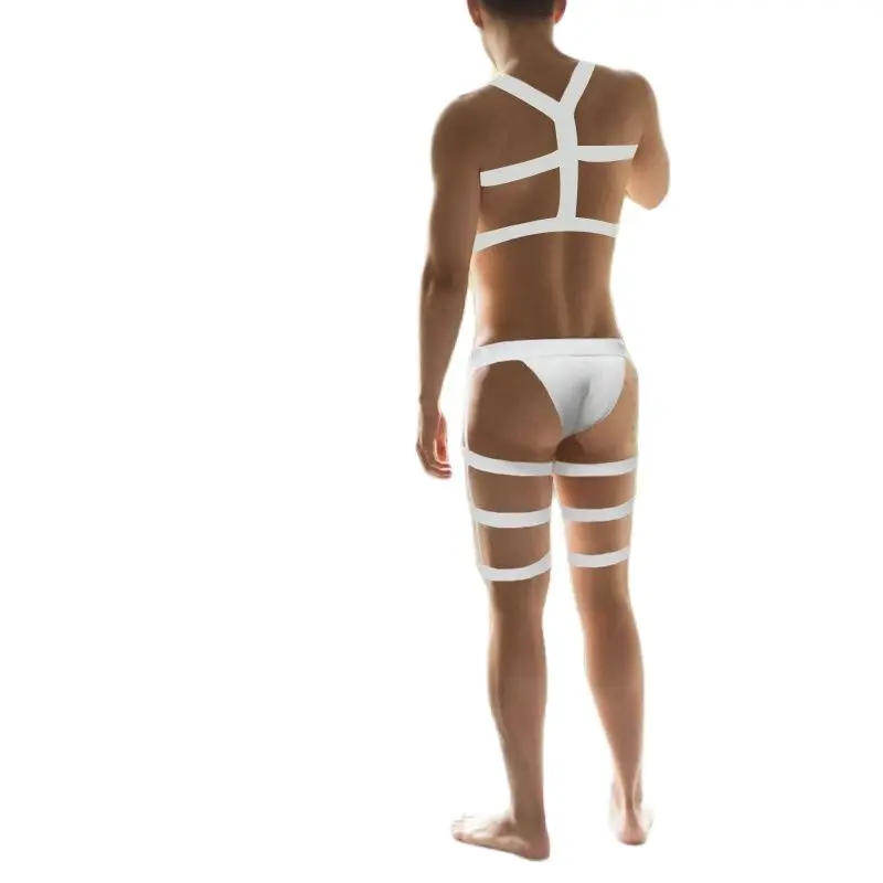 CLEVER-MENMODE Men Sexy Strap Underwear Briefs Bondage Lingerie Stockings Set Long Socks Elastic Harness Erotic Costume Leg