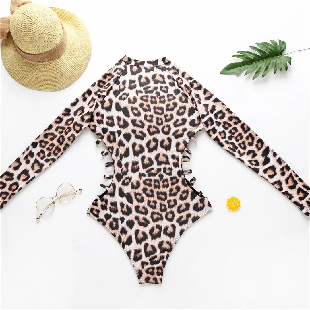 Sexy Reißverschluss Surf Rash Guard Einteiliger Badeanzug Damen Bademode Weiblicher Badeanzug mit Schlangenhaut-Print und langen Ärmeln V2108L – Detail 10