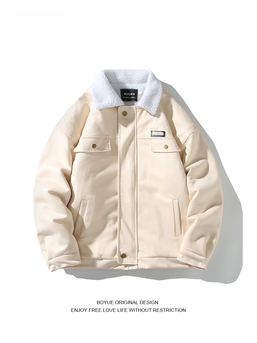 

Boyue японская молодежная рабочая одежда с бархатным воротником ягненка, теплая замша, универсальная хлопковая одежда Jaet Long Sve на молнии