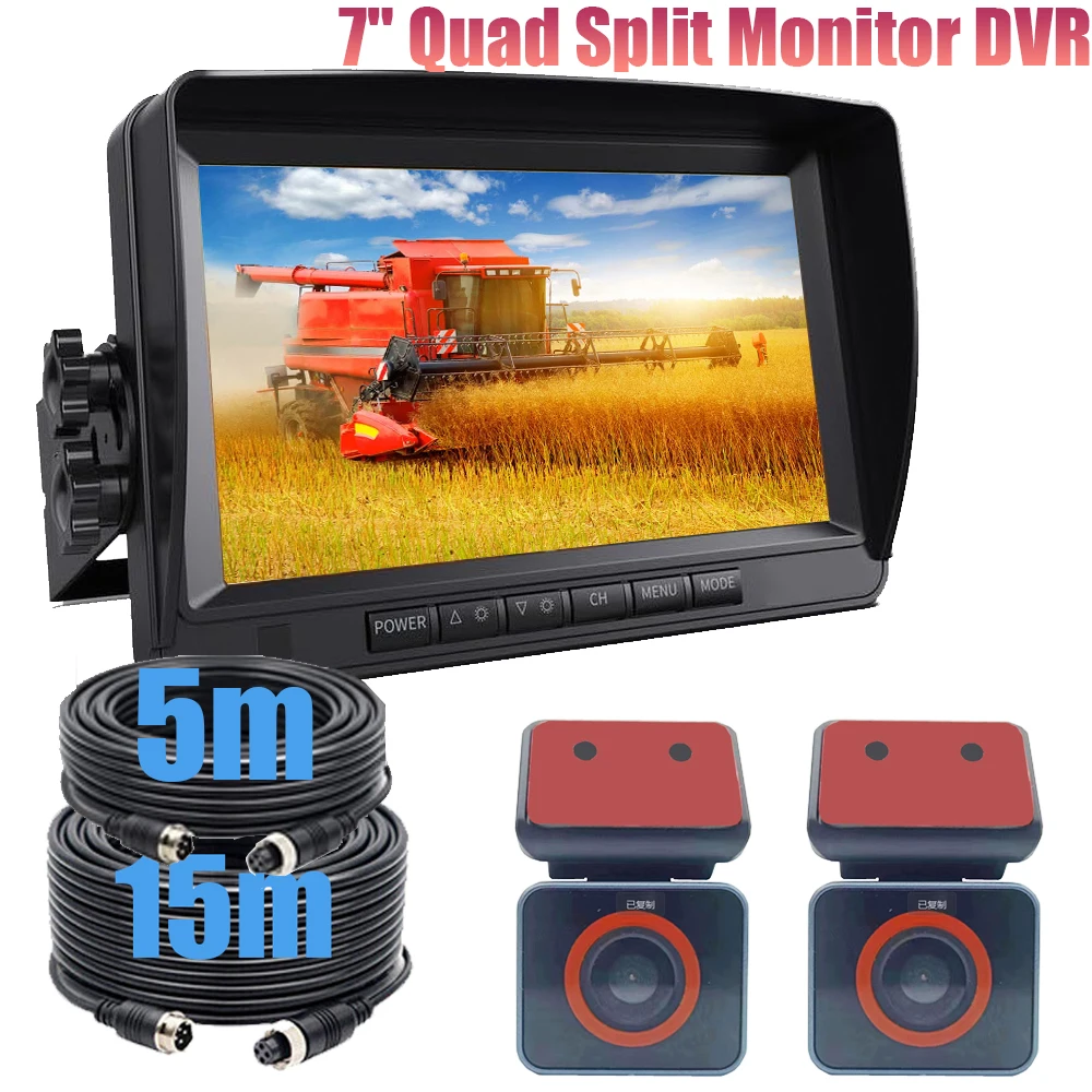 7\'\'Dual Split Monitor+2x AHD  Backup Camera DVR System Rear View Camera  Realtime Recording For Trailer Truck RV