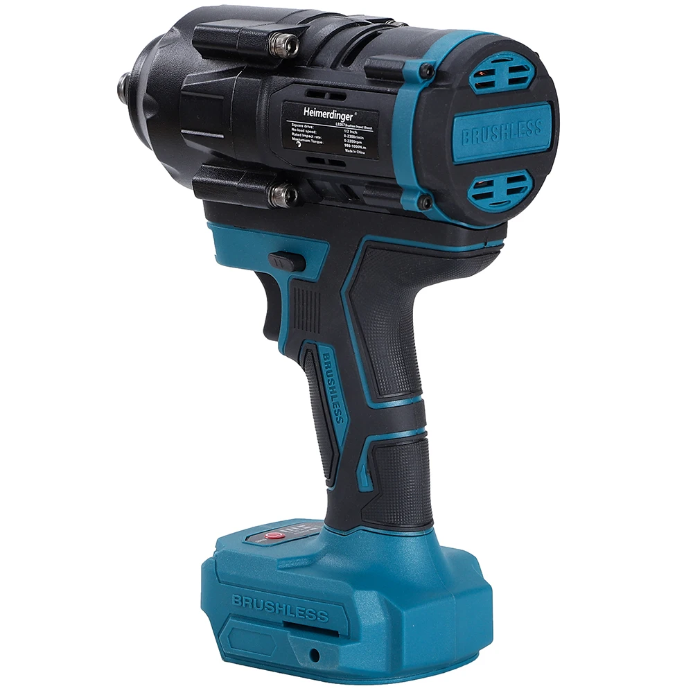 Heimerdinger 18V 1000NM 1/2 brushless cordless impact wrench compatible with makita battery for car, truck repair, No battery