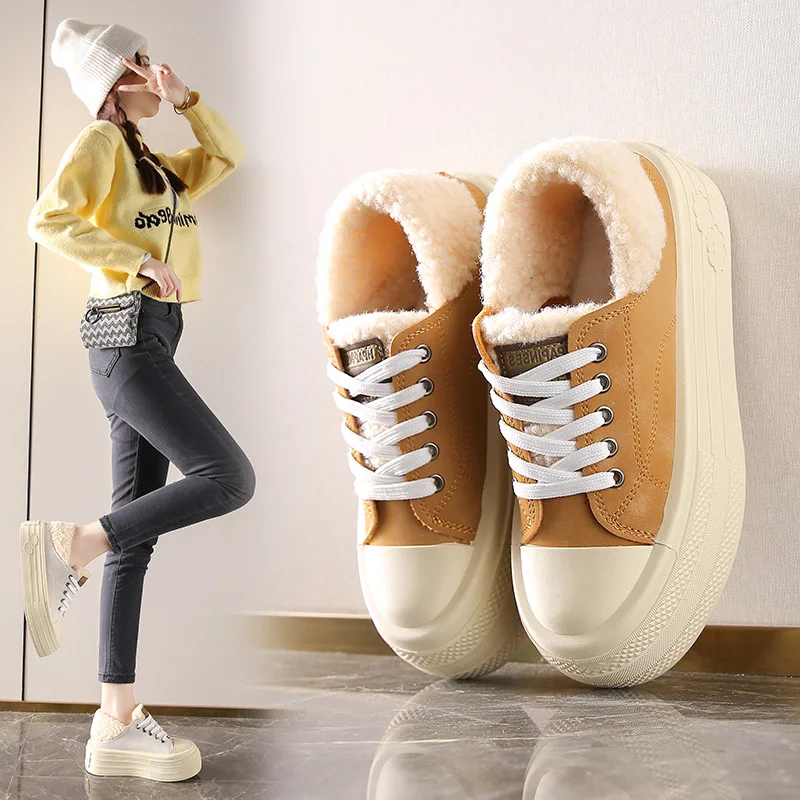 2024 new winter women's shoes plus fleece warm slip-on canvas comfortable sports and leisure board