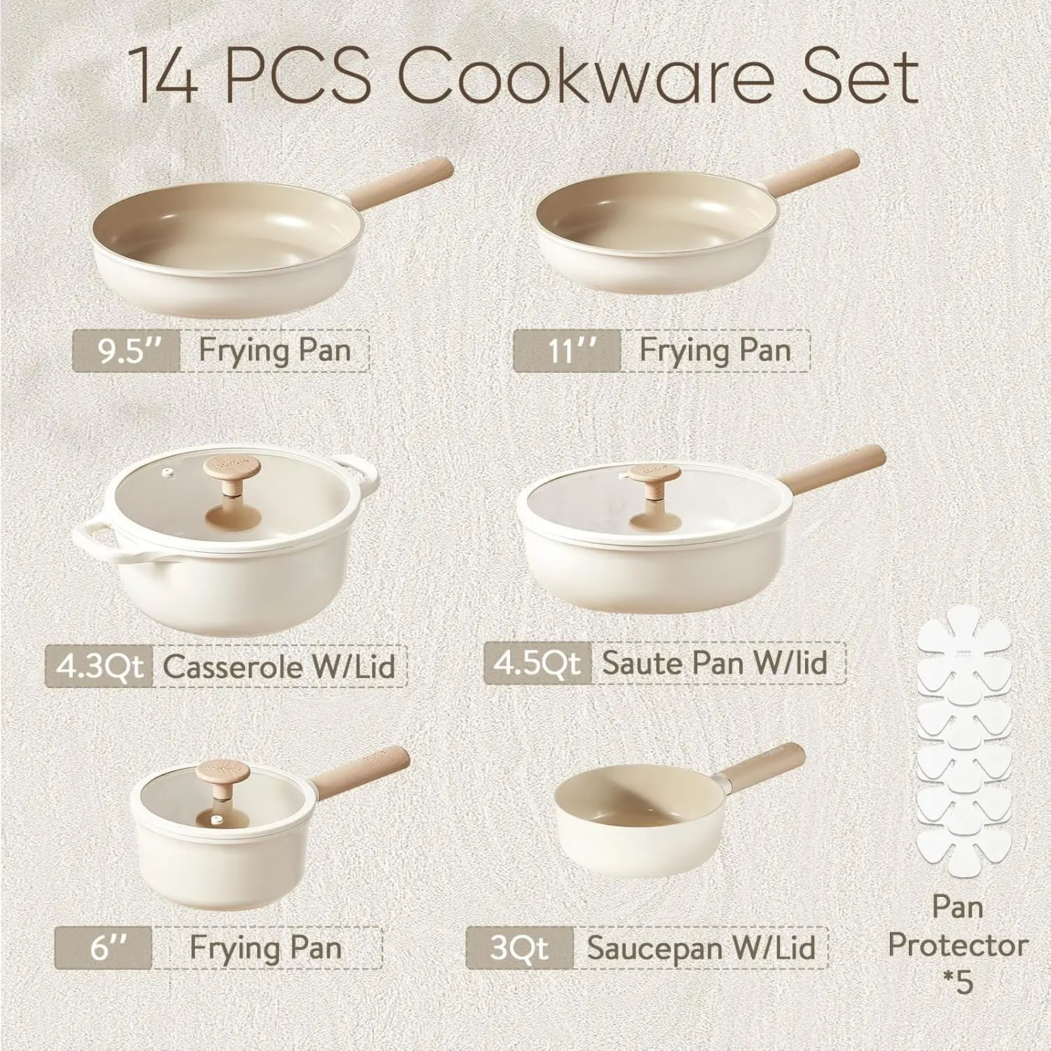 Ceramic Pots and Pans Set, 14pcs Cookware Set, Non-toxic Healthy Non Stick Cooking Set, with Frying Pans Set