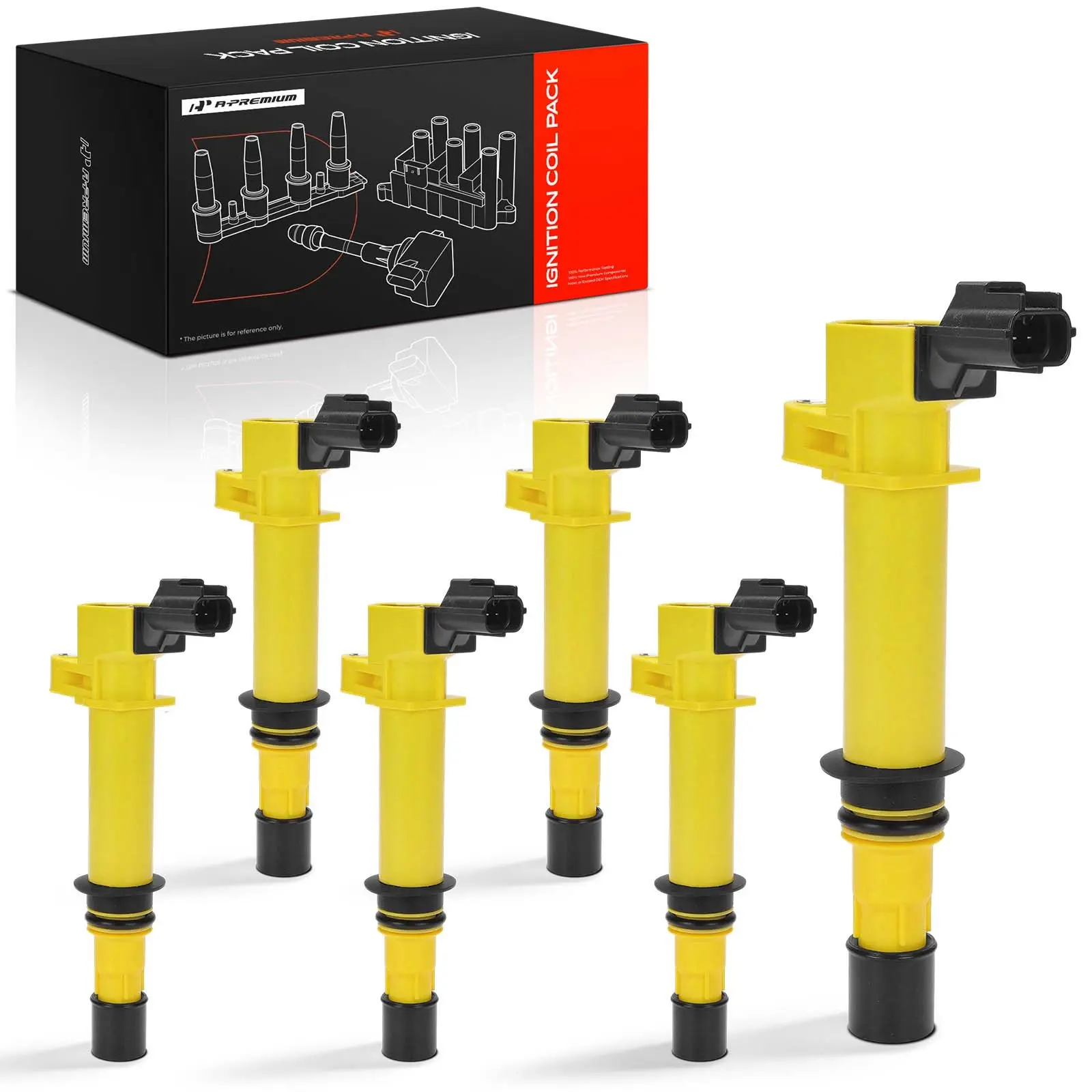 A-Premium 6pcs Yellow Ignition Coils for Jeep Grand Cherokee 2005-2008 Liberty Dodge Ram 1500 2002-2008 Durango 2004-2008 Nitro
