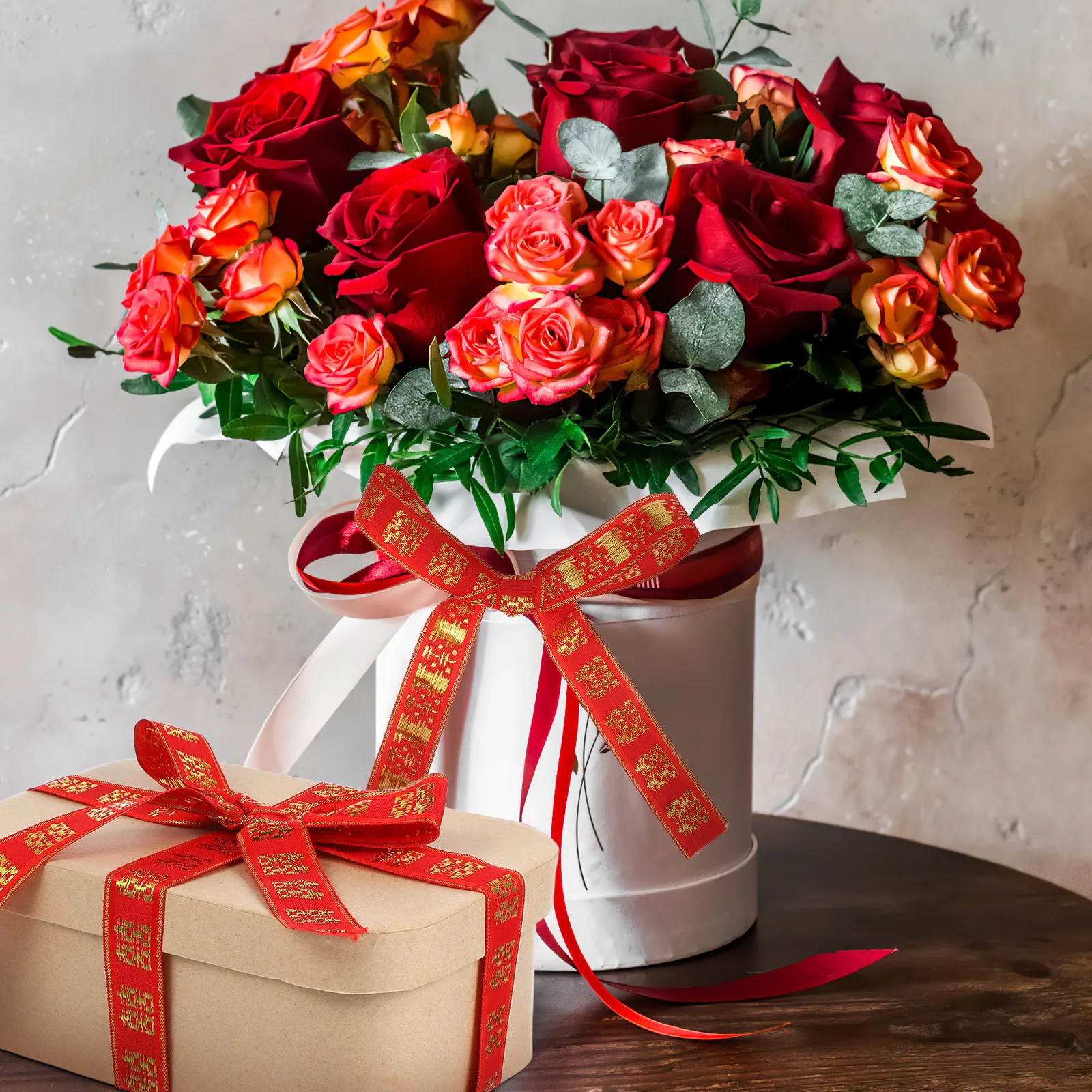 Red Satin Ribbon Chinese Character Wedding Decoration Gift Packaging Ribbon Durable Strong for Gift Wrapping Crafting