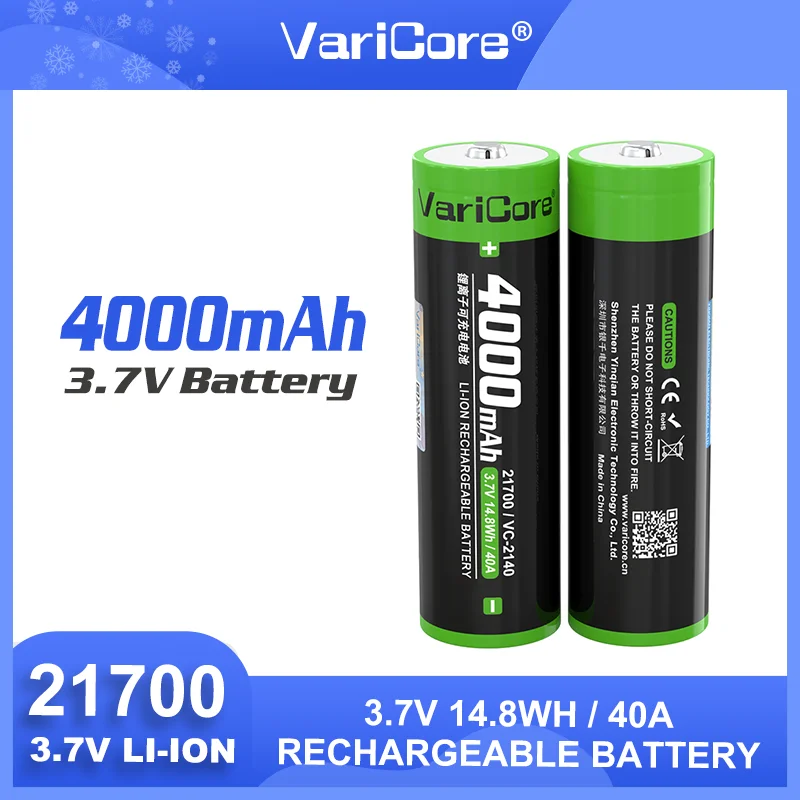 الأصلي VariCore 40A VC-2140 مع طرف 3.7 فولت 4000 مللي أمبير 21700 بطارية ليثيوم عالية السعة قابلة للشحن للأداة الكهربائية En St