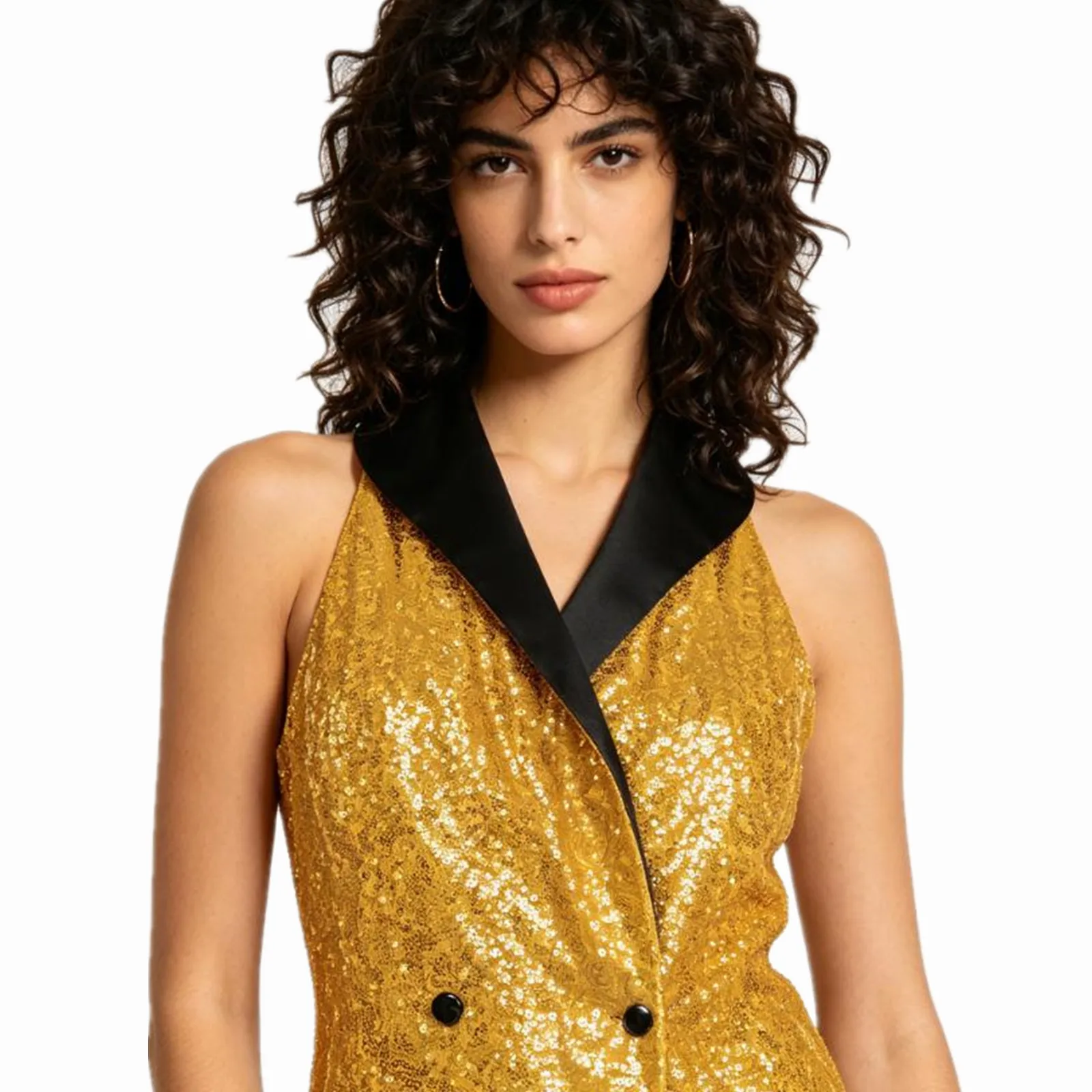 Womens Glitter Sparkly Sequin Press Button Blouse Dressy Tops V-neck Lapel Waistcoat Festival Jazz Dance Blouse Tops Clubwear