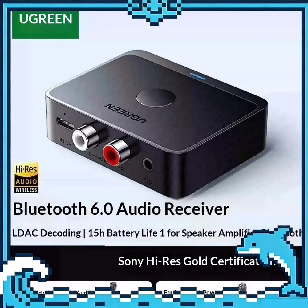 UGREEN 55545 BT505 Bluetooth 6.0 Audio Receiver LDAC Hi-Res 3.5mm RCA Adapter for Speaker Amplifier