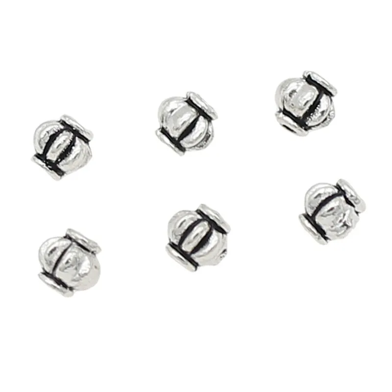 100pcs/lot Retro Chinese Lantern Shape Small Spacer Beads 4mm Antique Silver Color Loose Metal Beads DIY Jewelry Accessories