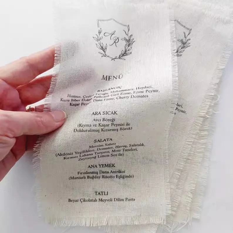 Europäische Leinen-Hochzeitsmenü-Sitzkarten, Dankeschön-Namenskarte, Hochzeitsbankett, Tischkarte, individuell gestaltet