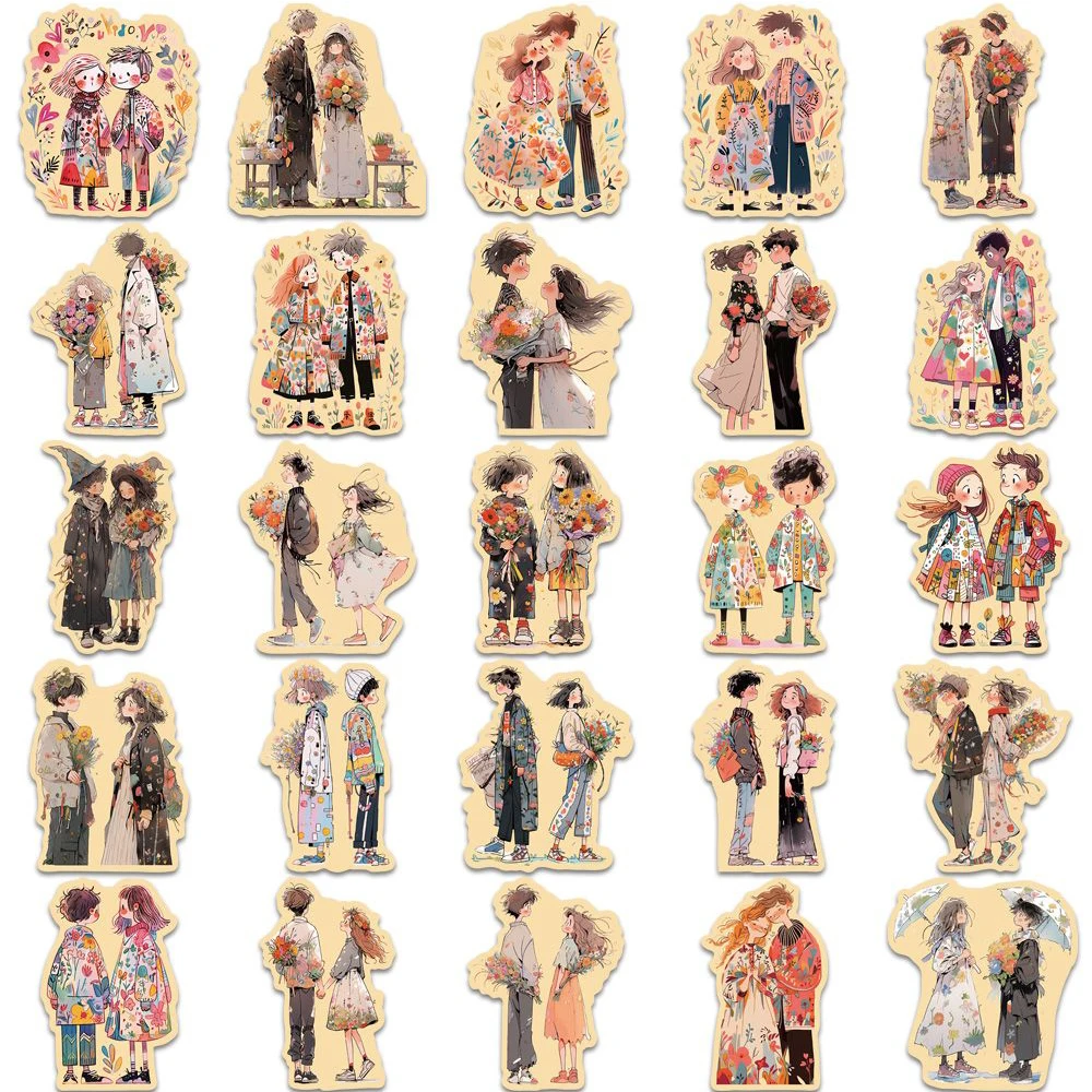 10/30/50pcs Kawaii Couple Cartoon Stickers Aesthetic Lovers Decals DIY Phone Scrapbook Helmet Cute Waterproof Graffiti Sticker