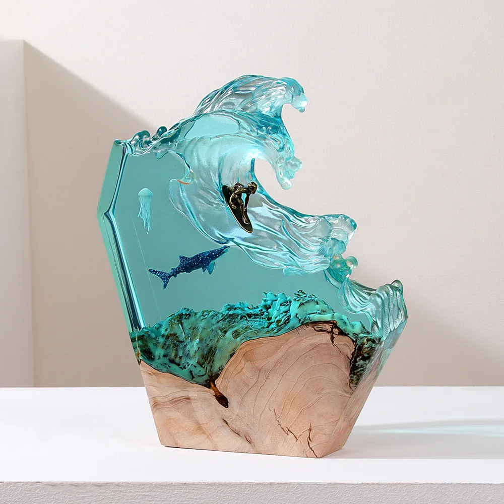 ZZ 2026 Handmade Epoxy Resin Night Light Ocean Series Whale Wave Landscape Desk Lamp Creative Marine Style Home Decor Craft Gift