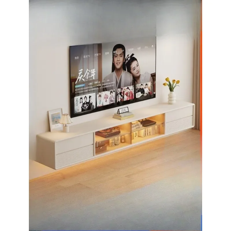 

Solid wood suspended TV cabinet wall-mounted living room household storage wall hanging storage