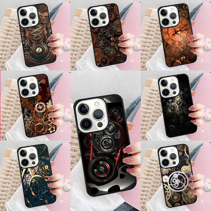 Steampunk Gear Mechanical Phone Case Cover for iPhone 16 Promax 15 Pro 13 14 Plus 11 12 Mini XR XS MAX Coque