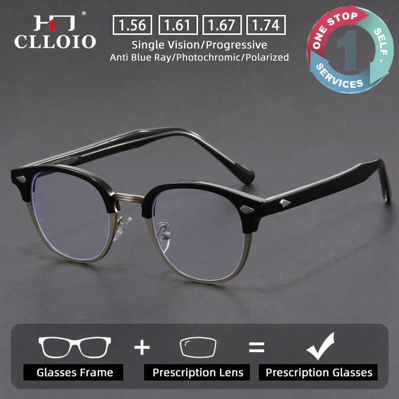 

CLLOIO Retro Square Frame Prescription Glasses Men Women Personalized Reading Glasses Progressive Anti Blue Light Eyeglasses