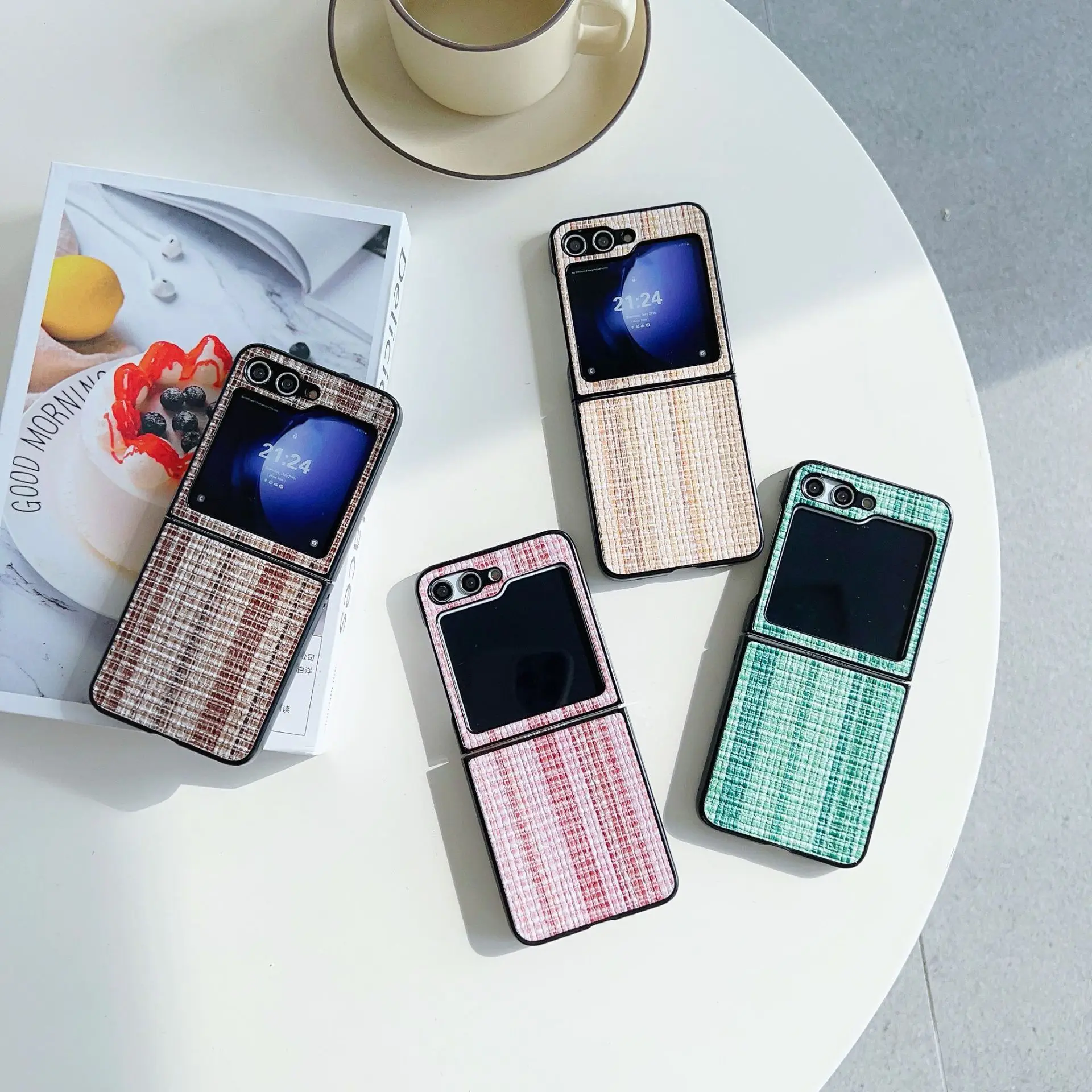 

Striped Weaving Texture Phone Case for Samsung Galaxy Z Flip 7 6 5 4 Protective Back Cover for ZFlip5 ZFlip6 ZFlip7 Case Shell