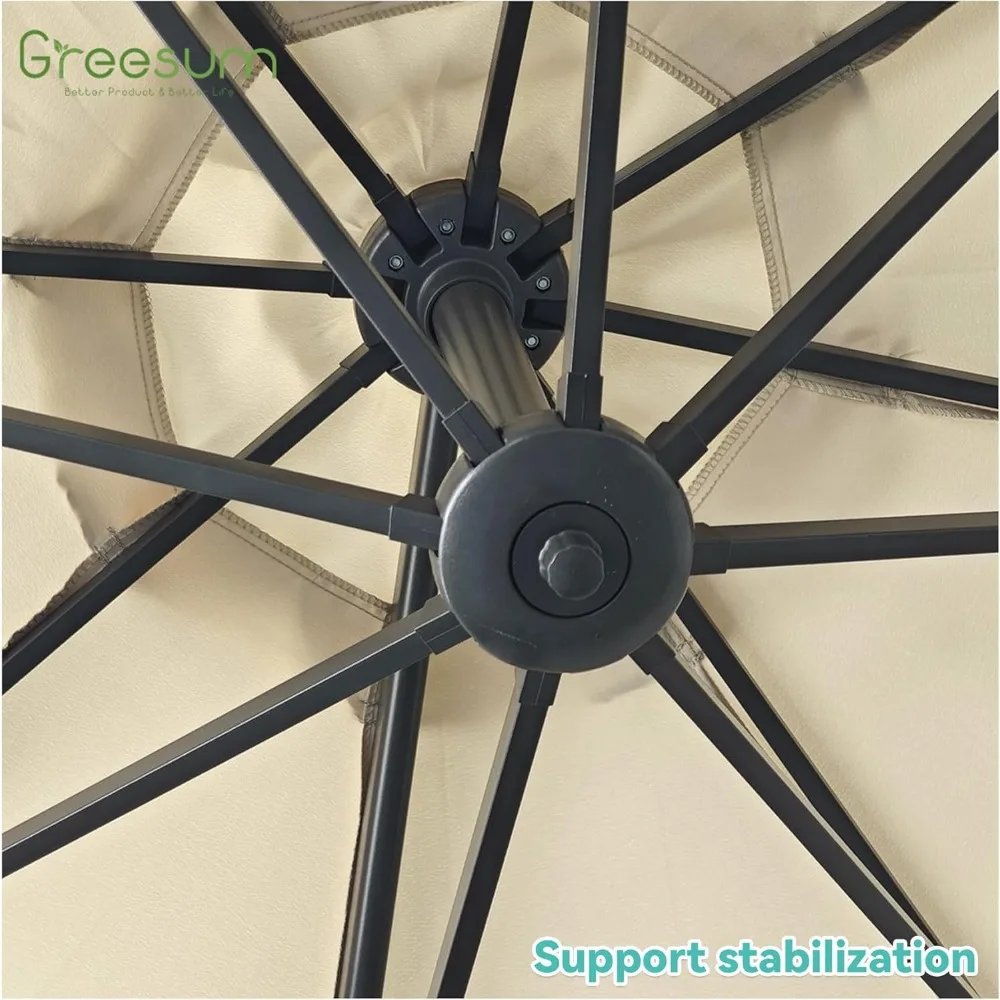 مظلة فناء خارجية بطول 10 أقدام مع دواسة عالية و4 ارتفاعات تروس، مظلة كبيرة لسوق الأوفست مع دوران 360 درجة #6