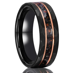 Tungsten Carbide Men's Ring 8 MM/6MM Meteorite Dinosaur Bone Couple Engagement Wedding Ring Suitable for Party Date