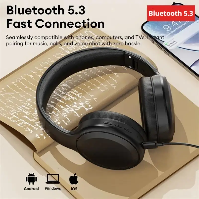 NEWMSNR TH30 HIFI Shock Bass Headsets Wireless Bluetooth5.4 Headphones Noise Reduction Gaming Earphones in HD Mic Support TF/AUX