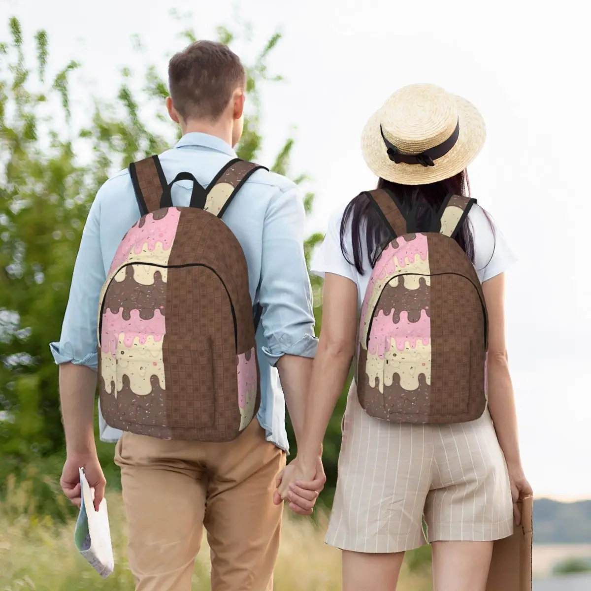 Melting Ice Cream Cone - Neapolitan Student Backpack School Bag Hiking Travel Daypack for Boys Girls Bookbag Shoulder Bags