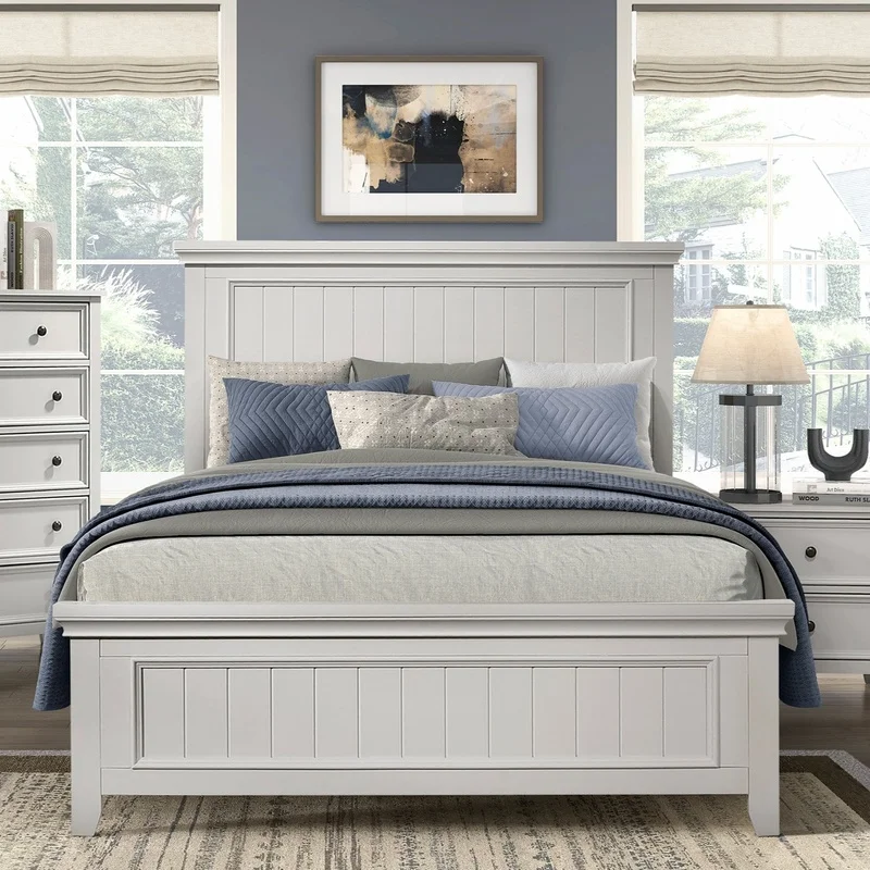 

Classic White Farmhouse Queen Panel Bed Wooden Bedroom Furniture