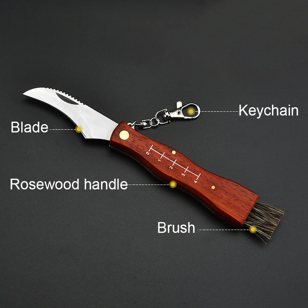 Outdoor Camping BBQ Mushroom Knife With Brush Portable Keychain Sharp Hunting Survival Multifunctional Folding Knife Brushes