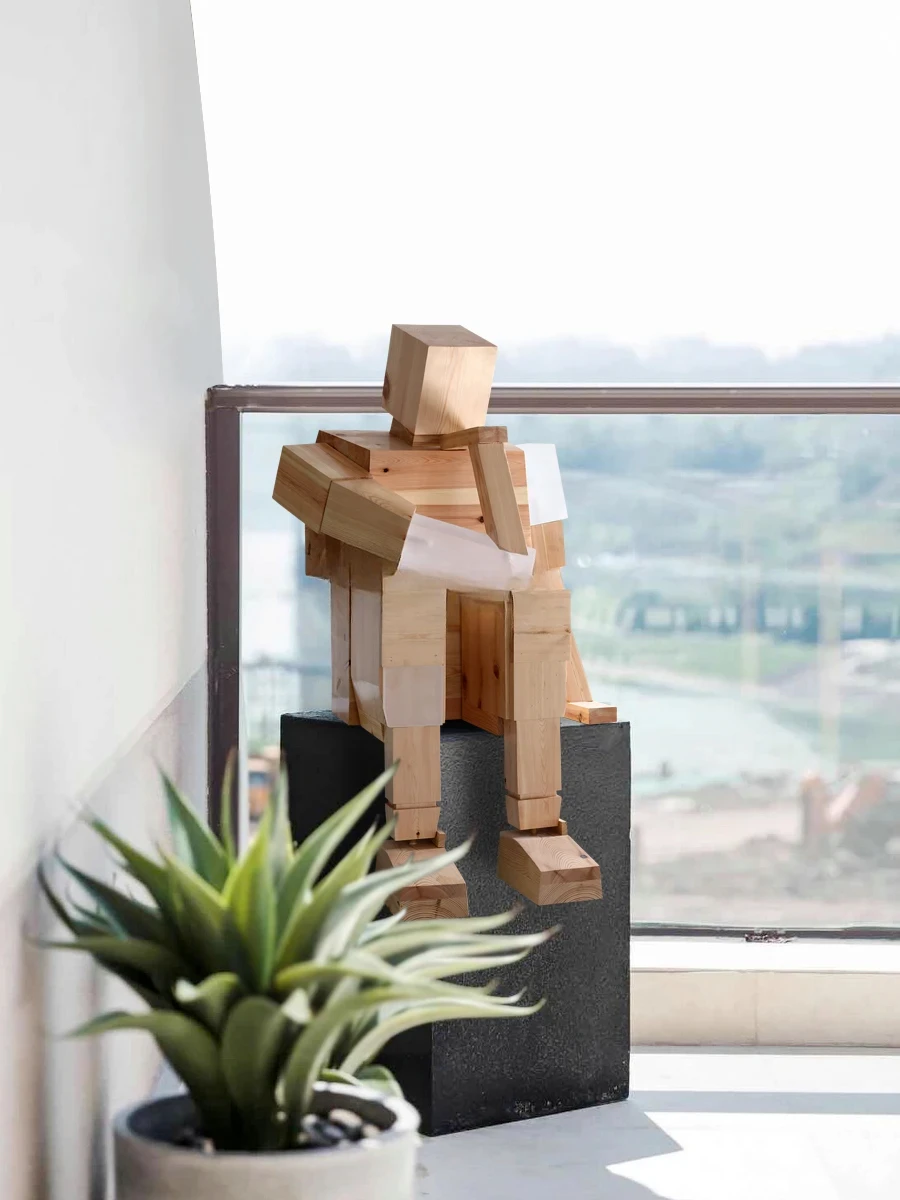 Abstract figure sculpture ornament Large wooden handicraft Installation artwork