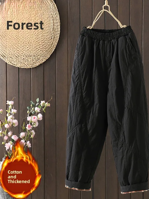 Thiened القطن هارلان السراويل النسائية فضفاضة تناسب عالية الخصر مرونة الخصر الدافئة عارضة السراويل الخريف الشتاء زائد الحجم