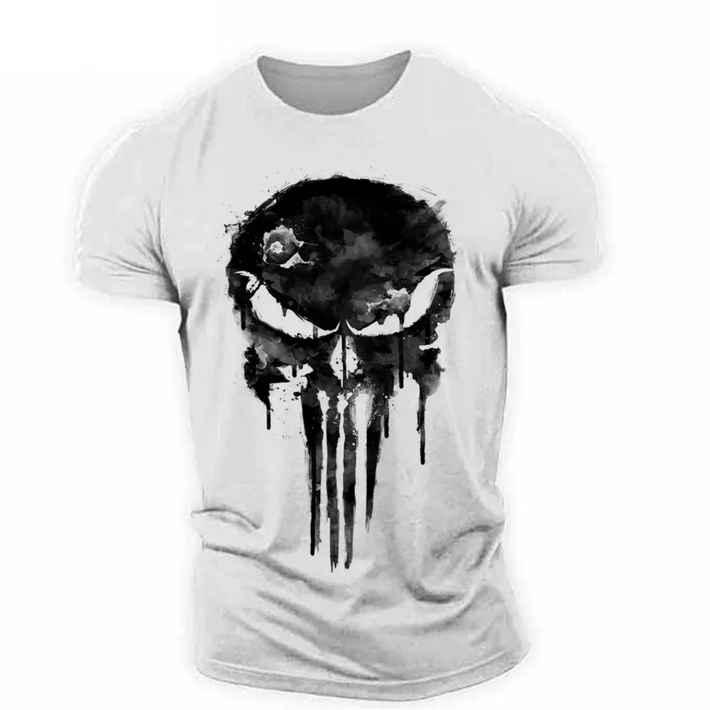 2024 Summer Men's Short Sleeve T-shirt 3D Printed Skull T-shirt Street Fashion T-shirt Sports Leisure Oversized Round Neck Top