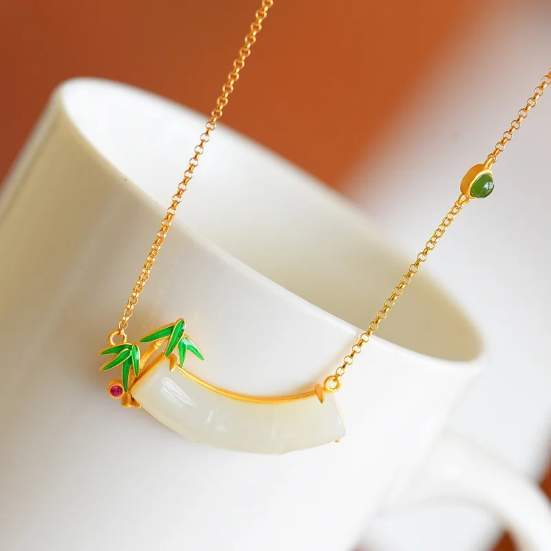 

Natural Hetian White Knot Matching Jasper Pendant S925 Silver Inlaid Jade Necklace Self-Grown Chain Women
