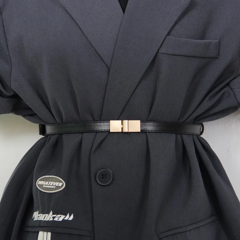 Fashion Matching Buckle Small Leather Belt Thin Waist Belt Decoration Elastic Fashion Belt Dress Waist Skirt Elastic Thin Belt