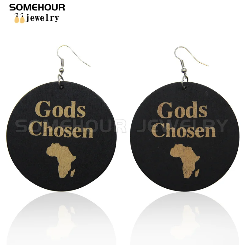 SOMEHOUR Engraved Black Girl Wooden Drop Earrings For Women Gifts God Blessed Inspired Sayings Locs Loops Rock Dangle Jewelry