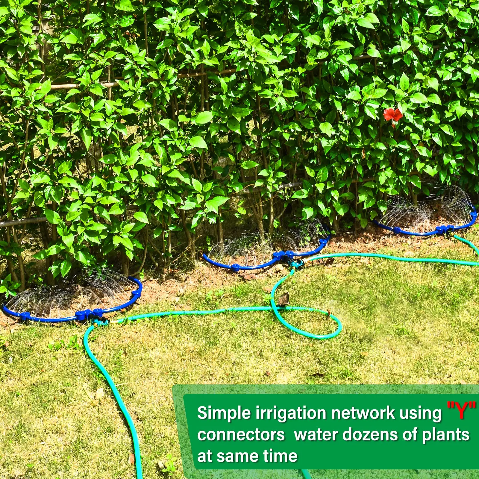 Tree Watering Ring Circle Sprinkler Irrigation System with Y Hose Splitter Outdoor Plants Tree Watering 360 °