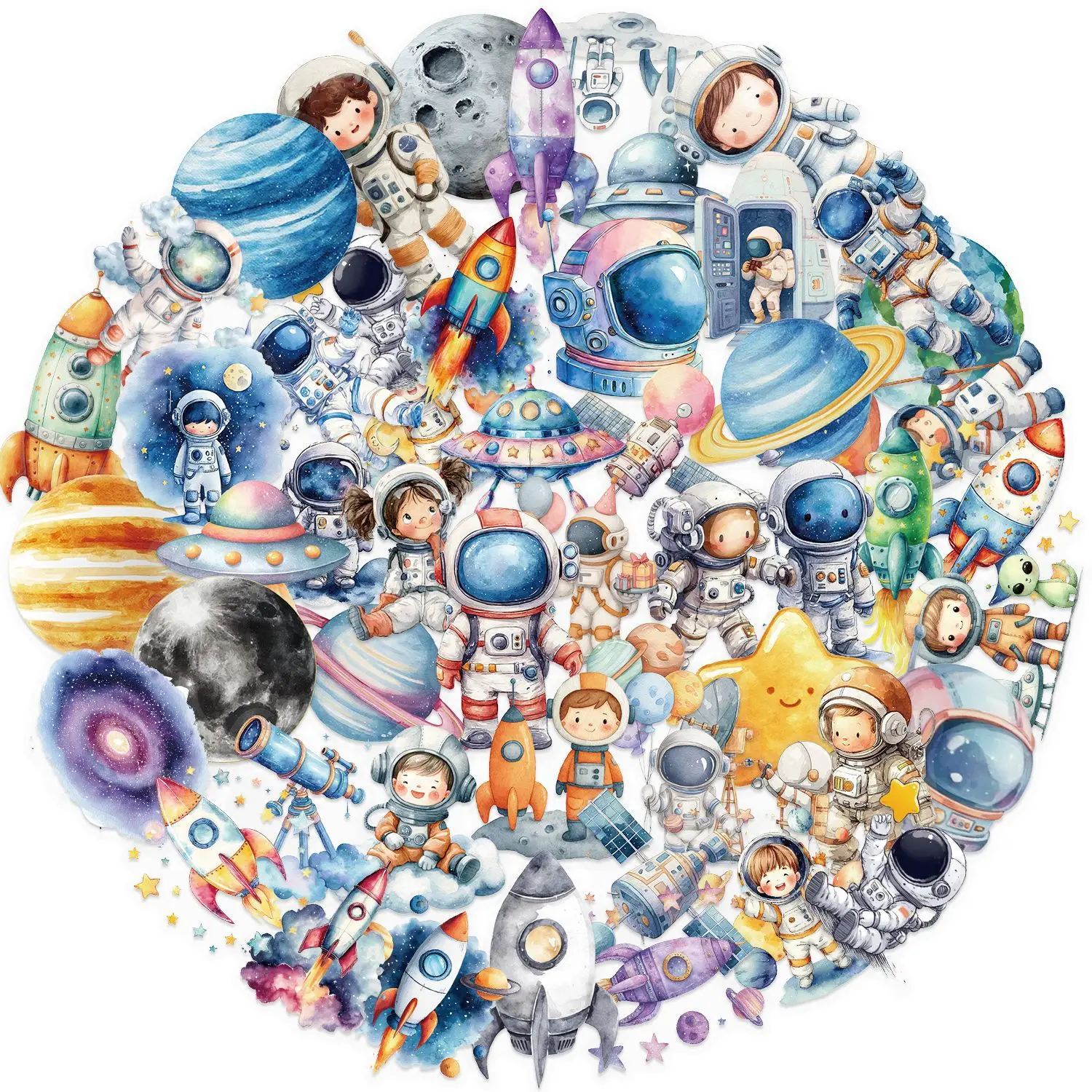 สติกเกอร์ PET ลายอวกาศนักบินอวกาศ 10/30/50 ชิ้น สำหรับตกแต่งกระเป๋าเดินทาง สเก็ตบอร์ด แล็ปท็อป ตู้เย็น โทรศัพท์ รถยนต์ และของใช้ในบ้าน ﻿