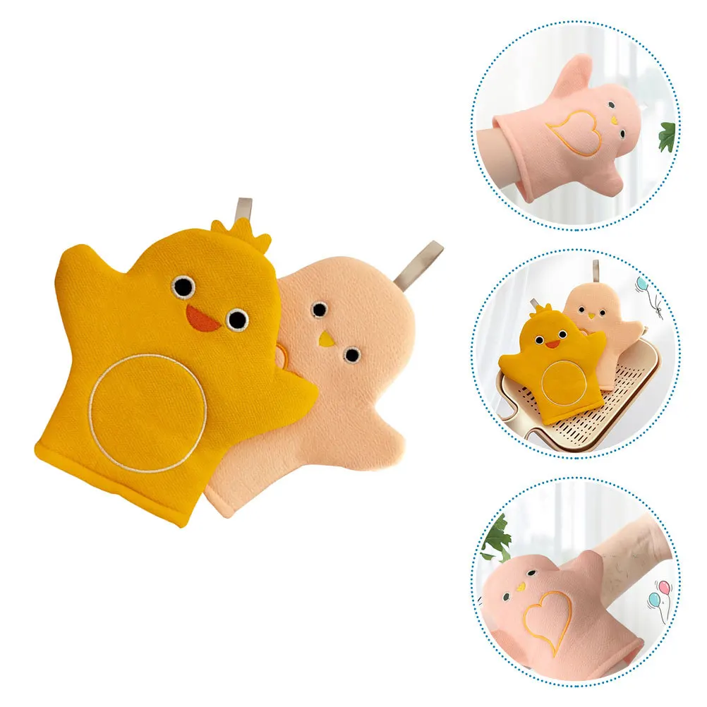 2 قطعة قفازات حمام الألياف النباتية الكرتون تصميم المضادة للانزلاق قابلة لإعادة الاستخدام لجميع أنواع البشرة قفاز مريح امتصاص الماء الاستحمام المنزلي #1