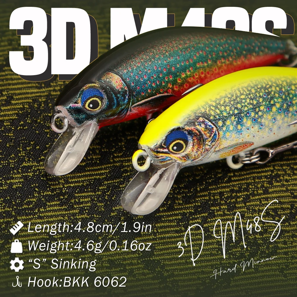 B&U 4,8cm Sinkender Forellen-Minnow-Köder Realistischer Harter Köder für Braunforelle Regenbogenforelle Bachangeln – Detail 2