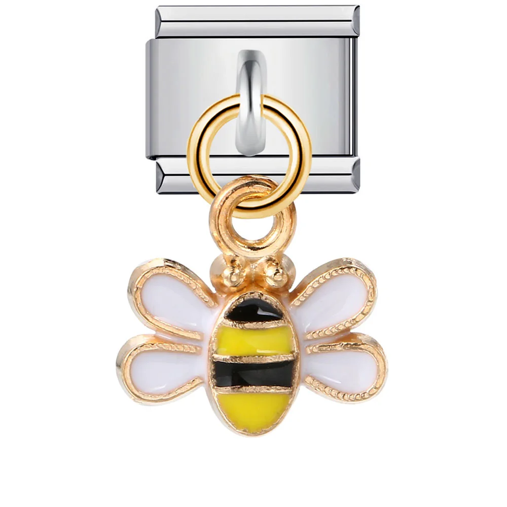 GEMOSA Simplicity Trend Pendant Cross Flowers Bees Shells Italian Charm Link Fit 9mm Stainless Steel Bracelet DIY Making Beads