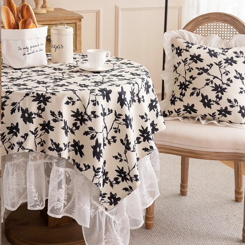 

French Court Style Polyester Plant Flower Restaurant Tablecloth High-end Light Luxury Thickened Square Round Table Cover Cloth