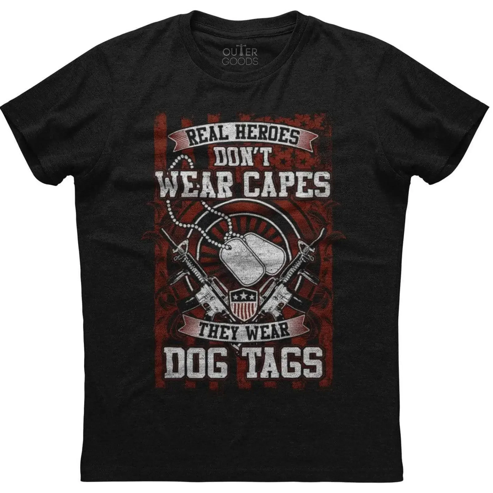 Real Heroes Don't Wear Capes They Dog Tags Men's Patriotic Black T shirt vintage Washed Casual homme Soft Versatile streetwear