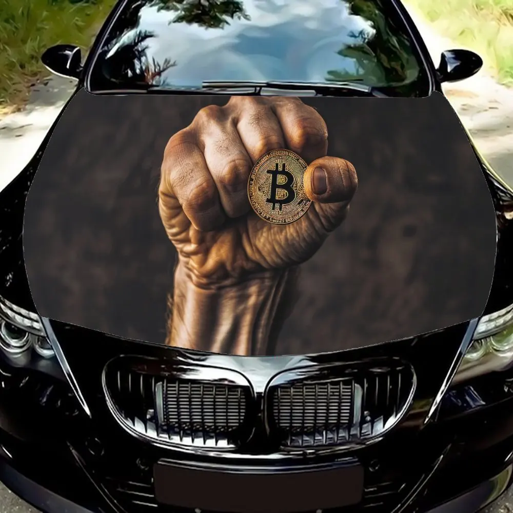 

Символ питания Bitcoin Print Наклейки на капот автомобиля, водонепроницаемые самоклеящиеся виниловые наклейки для автомобиля, защитные наклейки для украшения автомобиля, c