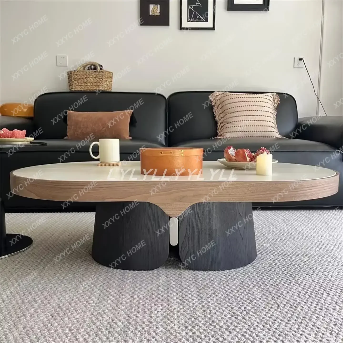 

LMinimalist Coffee Table Solid Wood Modern Minimalist Light Luxury Travertine Rock Slab Coffee Table Home Coffee Tabl