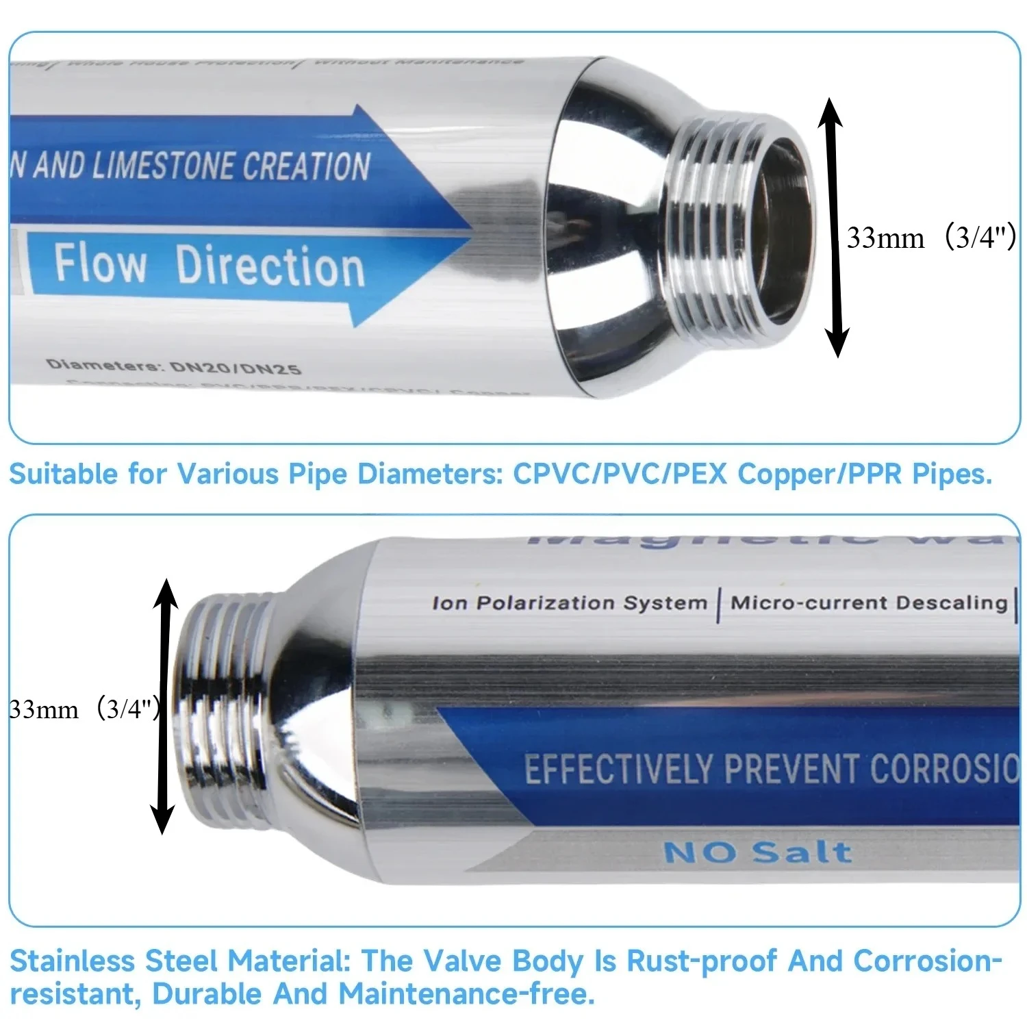 منقي مياه خالي من الملح للمنزل بالكامل، فلتر مياه، مضاد للحجر الجيري، إزالة الترسبات المغناطيسية الفائقة لتثبيط وإزالة المقياس