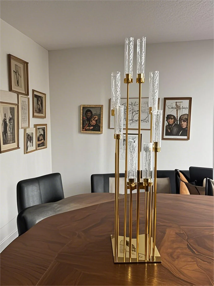

8-Branch Metal Candelabra Gold Wedding Centerpiece for Christmas Party, Metallic Pathway Candlestick Holder with Metal Base