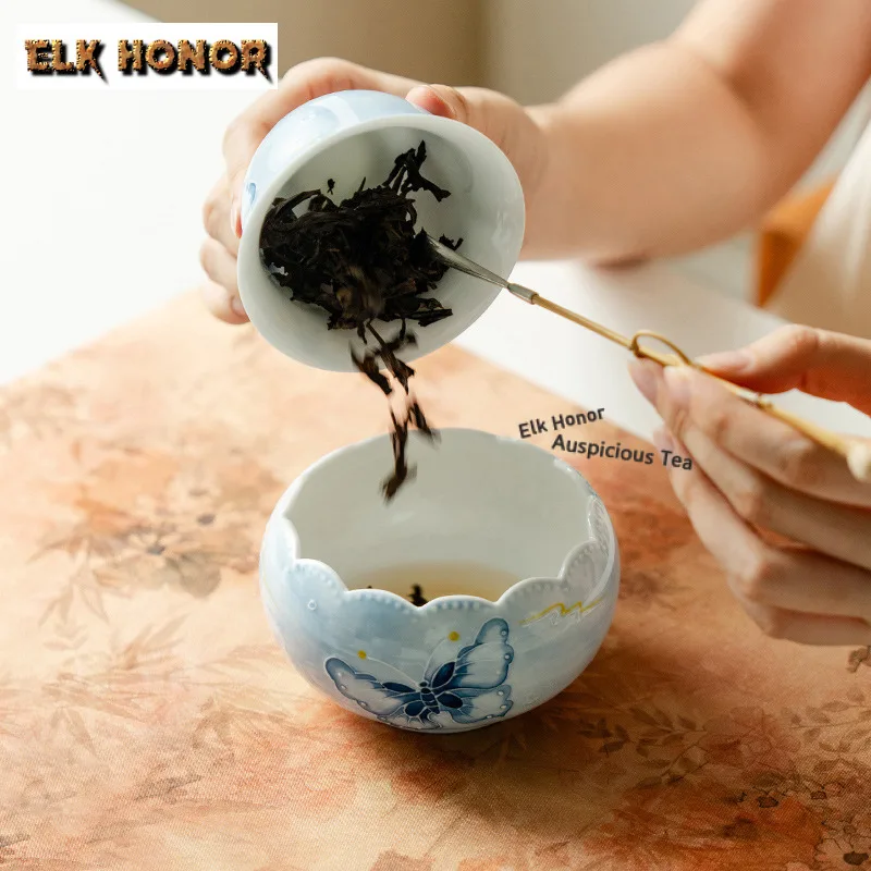 330ml Hand Painted Butterfly Jianshui Washing Cup Bowl Writing-brush Washer Tea Residue Barrel Household Chaxi Cafes Ornaments