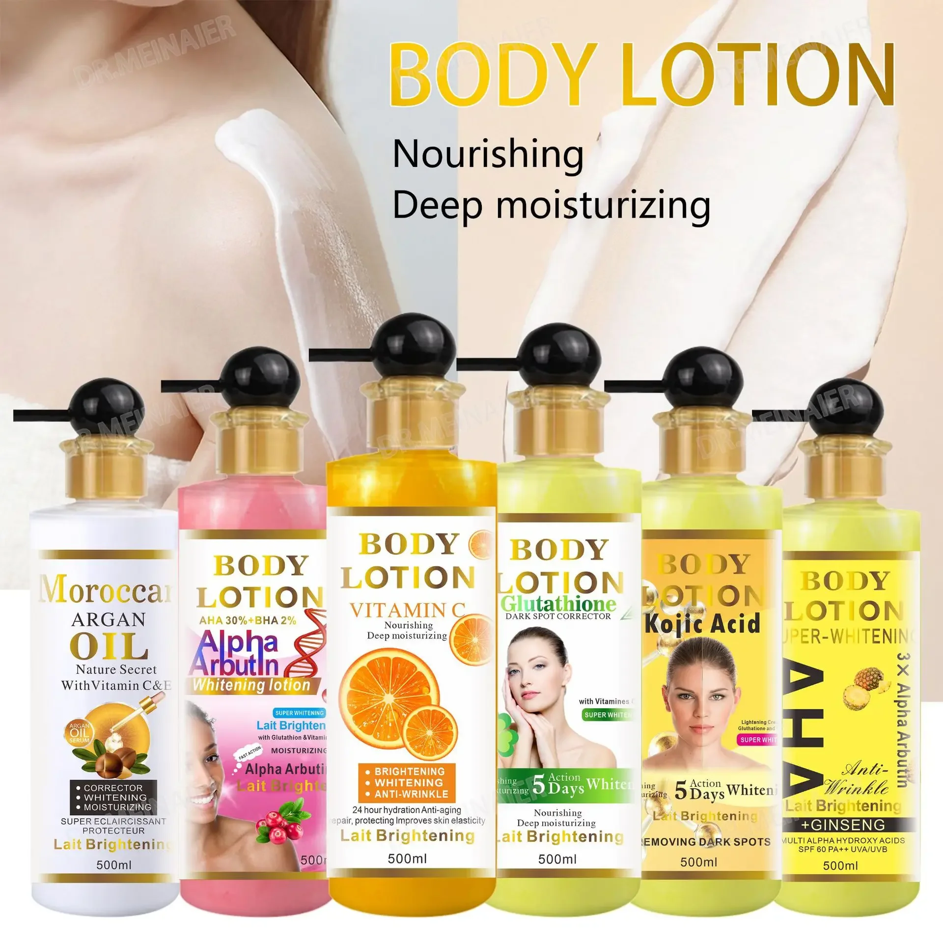 

500ml Glutathione Whitening Body Lotion Moisturizing Lotion Refreshing and Non Greasy Whitening Cream for Dark Skin