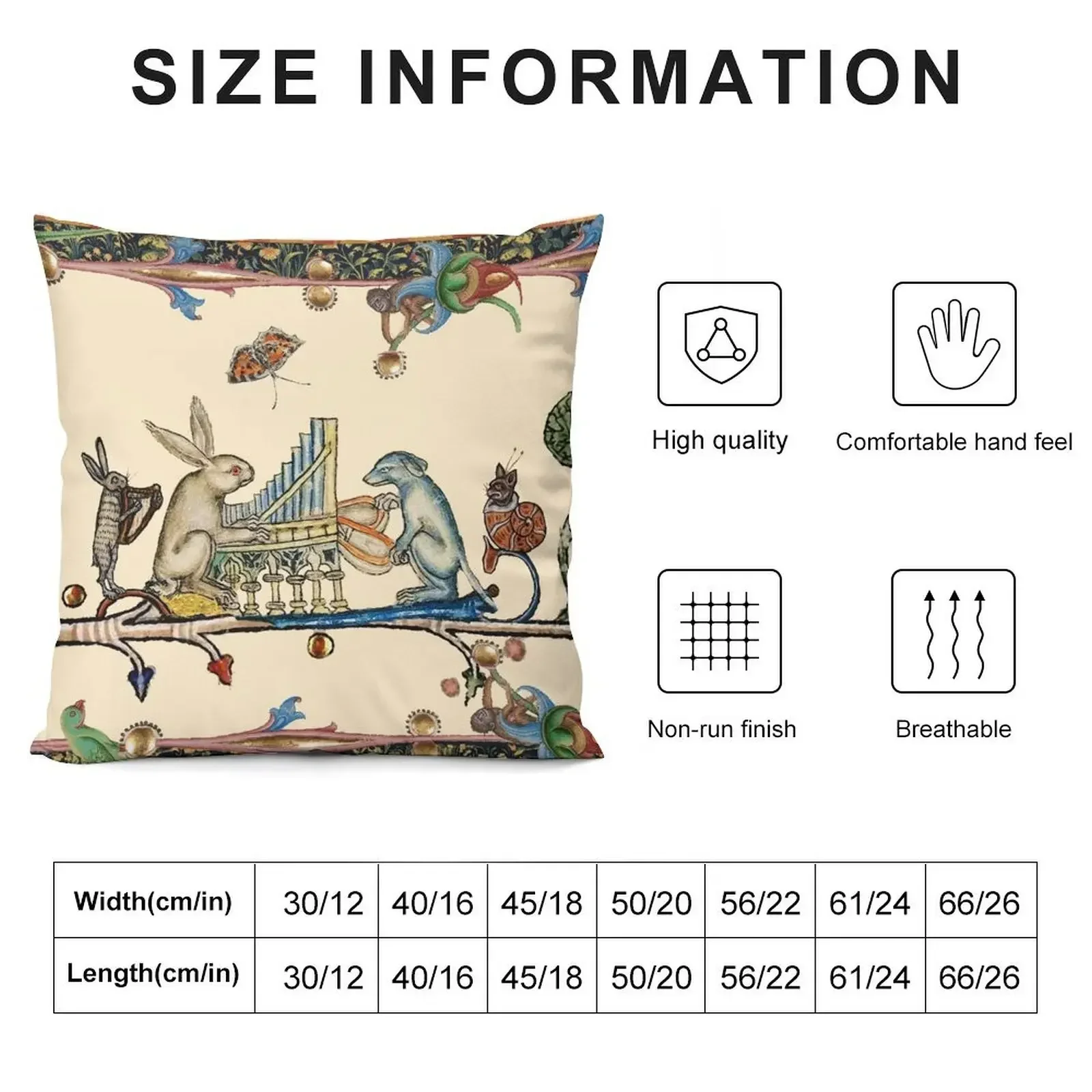 WEIRD MEDIEVAL BESTIARY MAKING MUSIC,White Rabbit And Dog Playing Organ,Harpist Hare,Snail Cat Throw Pillow Cushion Cover pillow